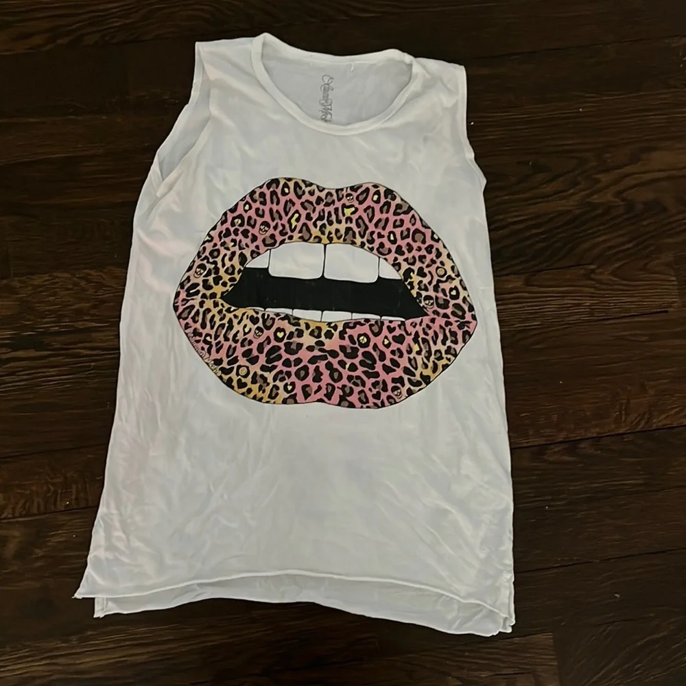 Lauren Moshi girls cheetah lips tank in white